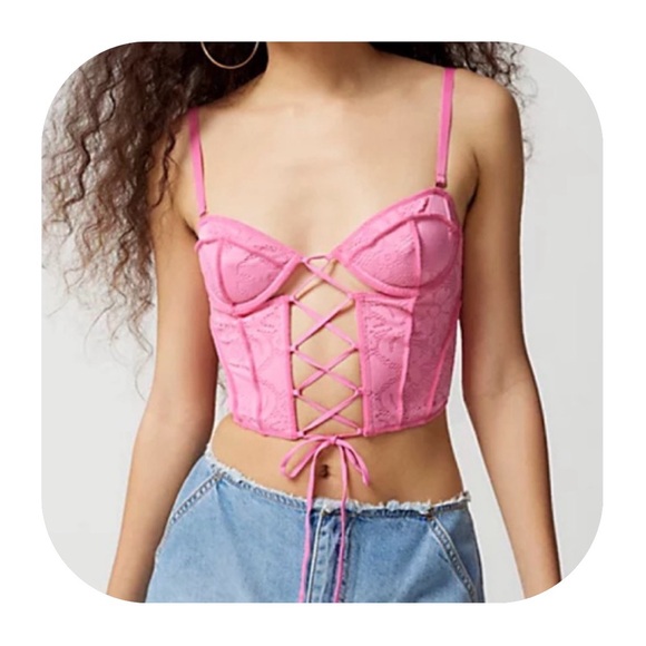Urban Outfitters Tops - UO Out From Under M pink Amour lace up corset top
